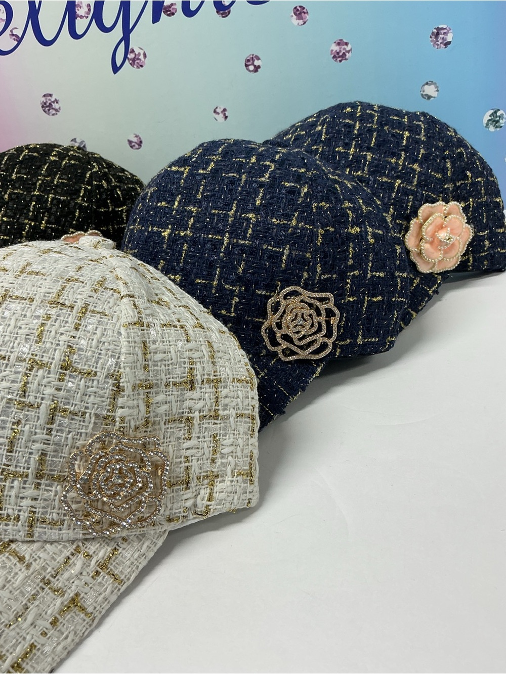 🔥OOAK CUSTOM TWEED CAMELLIA FLOWER HAT - Picture 8 of 13
